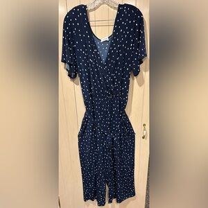 Kaileigh blue and white polka dot jumpsuit size 3x with belt.